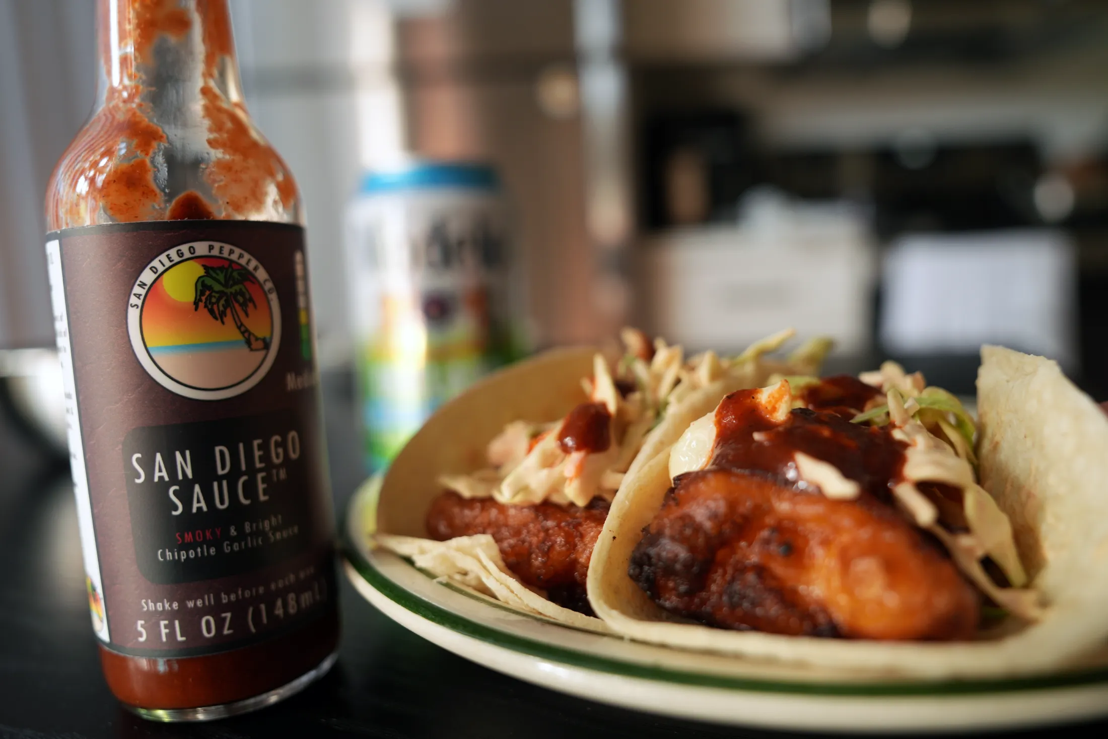 San Diego beer-battered Fish Tacos made with San Diego Sauce