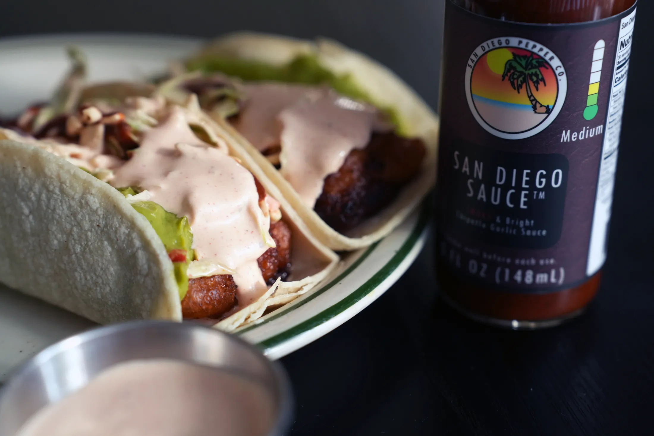 San Diego beer-battered Fish Tacos made with San Diego Sauce