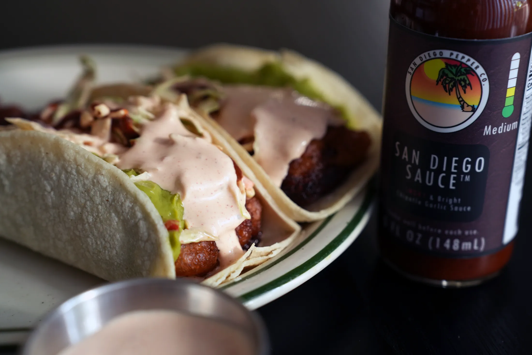 San Diego beer-battered Fish Tacos made with San Diego Sauce